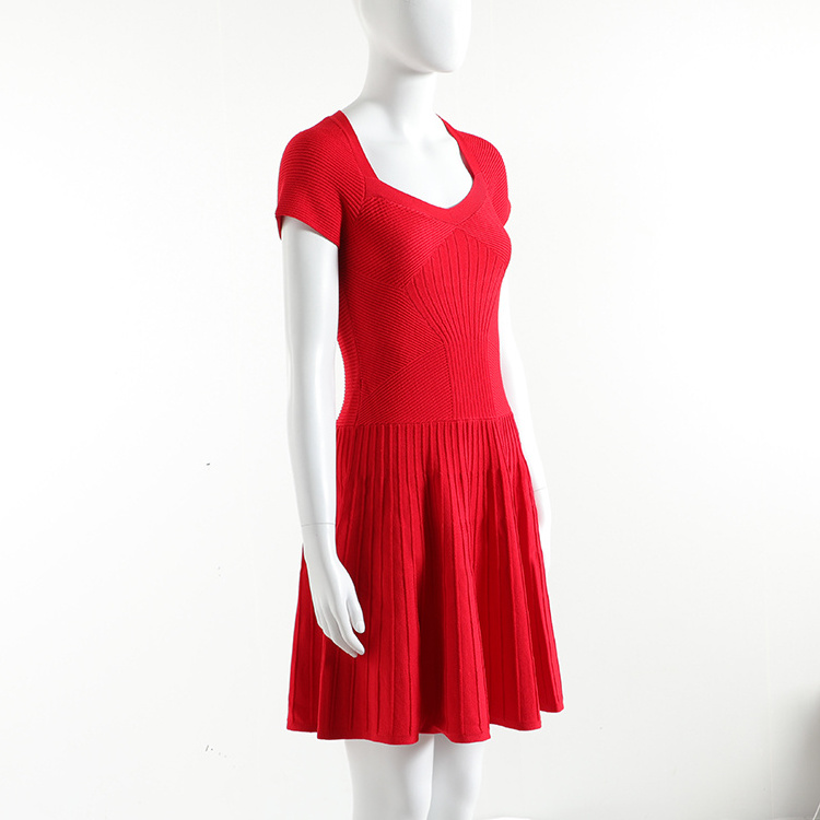 Prom Dress Summer Short Sleeve Knit Red Elegant Fashion Women's Dress