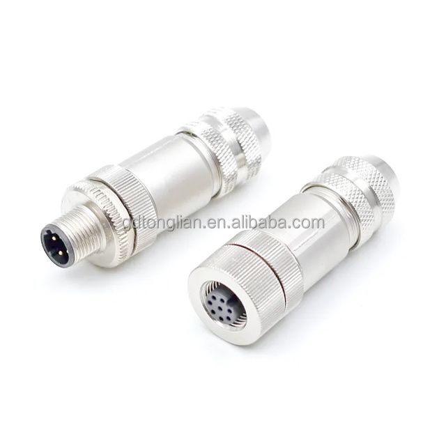 Chinese Factory IP68 M Aviation M12 straight  metal plug Screw Connection fieldwire PG7 PG9 M12 female Connector