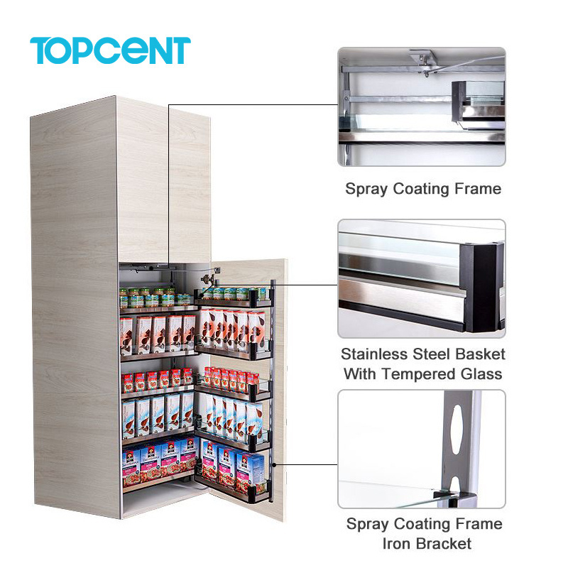 TOPCENT Pull Out Unit Pantry Cabinet 201 Stainless steel Kitchen Pantry Corner Cupboard