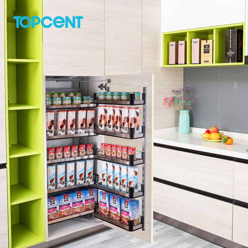 TOPCENT Pull Out Unit Pantry Cabinet 201 Stainless steel Kitchen Pantry Corner Cupboard