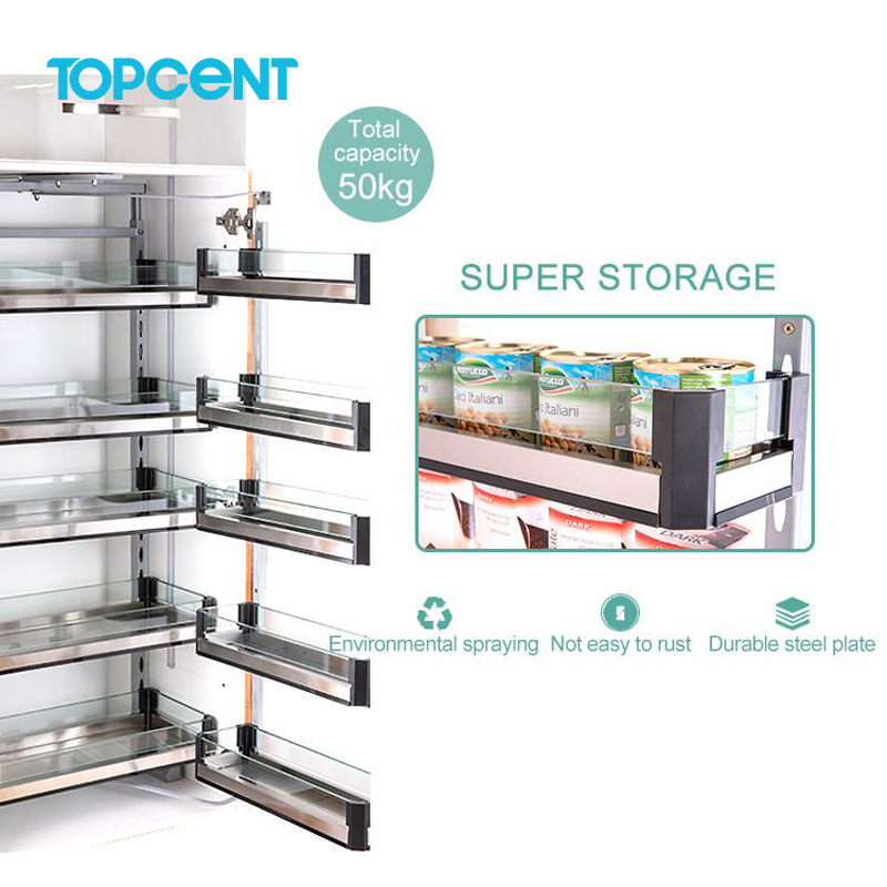 TOPCENT Pull Out Unit Pantry Cabinet 201 Stainless steel Kitchen Pantry Corner Cupboard