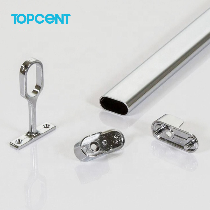 TOPCENT closet rod connector closet rod center support oval profile steel tube wardrobe oval pipe