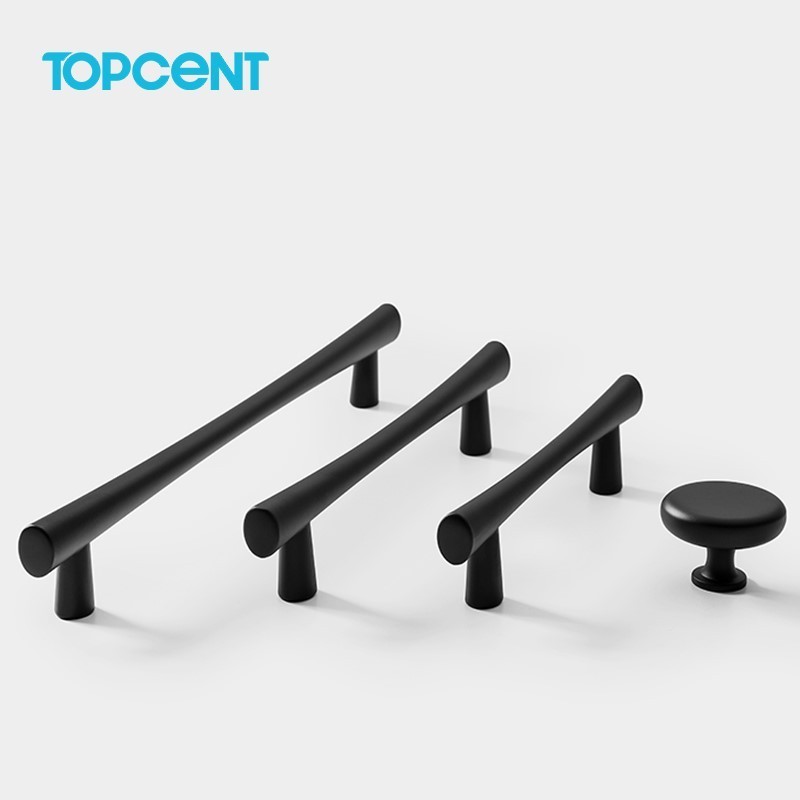 TOPCENT Luxury Black Gold Knurled Kitchen Door Pull Satin Brass T Bar Cabinet Handle