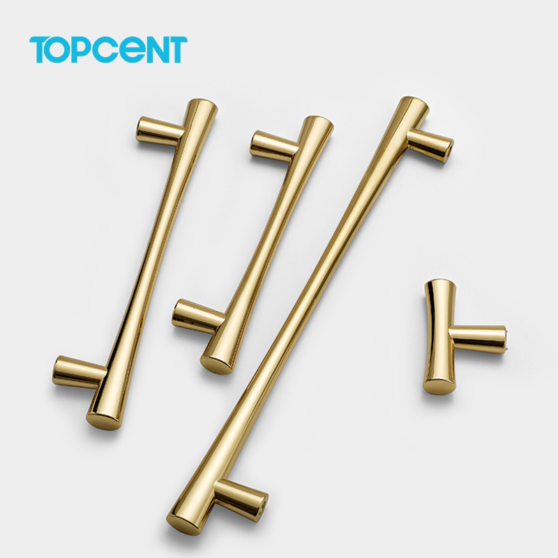 TOPCENT Luxury Black Gold Knurled Kitchen Door Pull Satin Brass T Bar Cabinet Handle