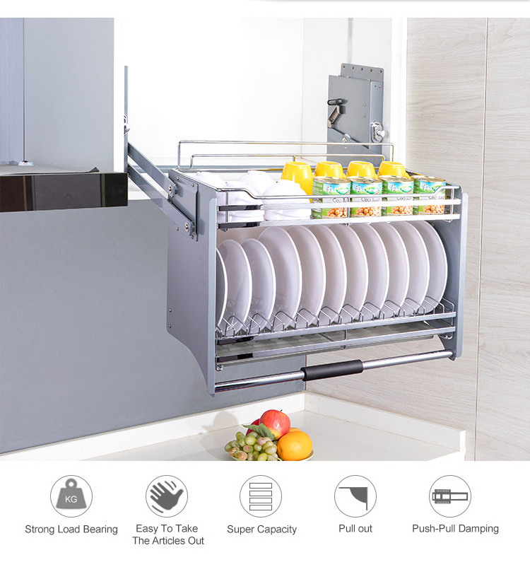 Topcent New Arrival Pull Down shelf Large Capacity Double Layer Rack Cabinet Lift Basket Kitchen storage