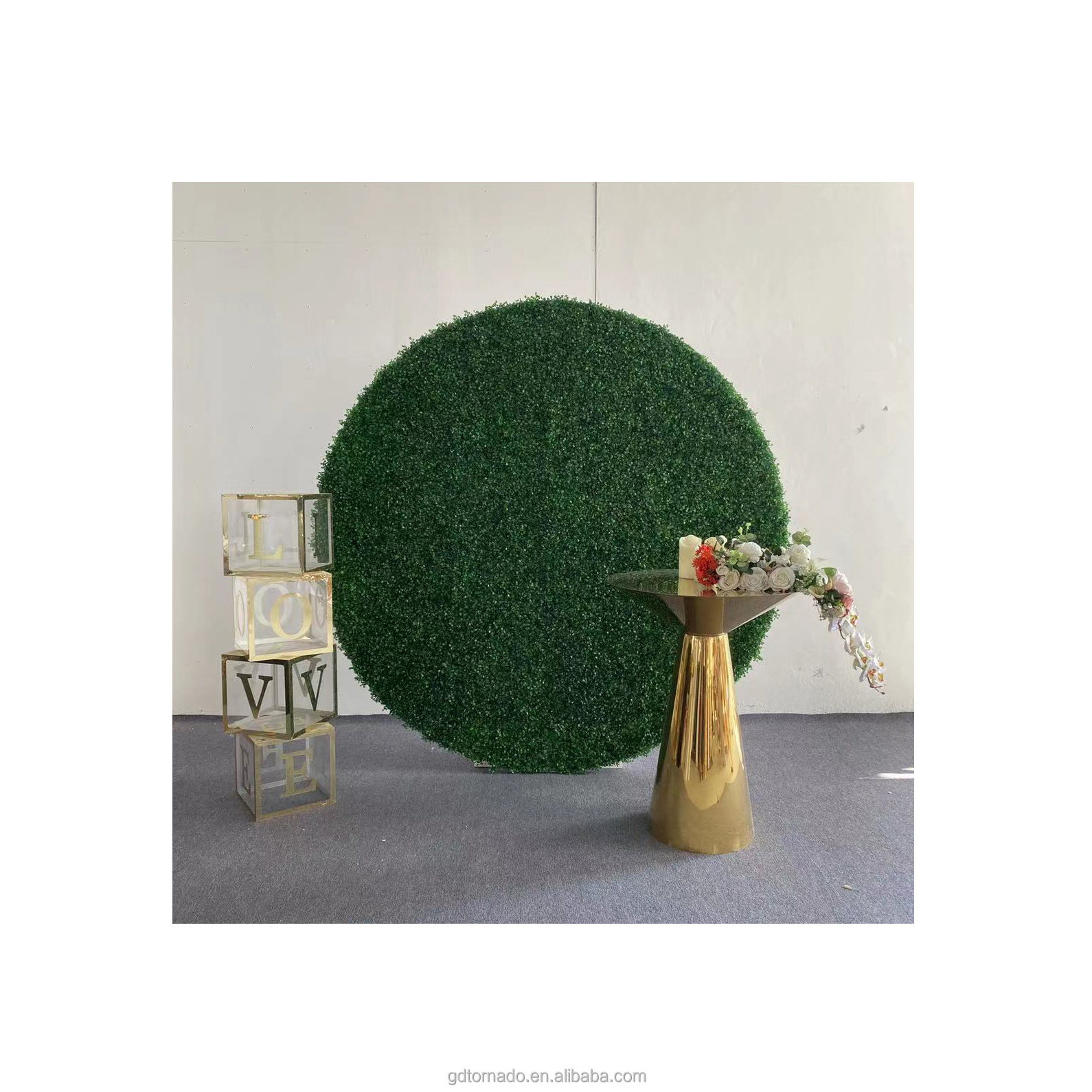 Artificial Grass Background Luxury Circle Green Artificial Boxwood Wall Panel Backdrop For Wedding Stage Decoration