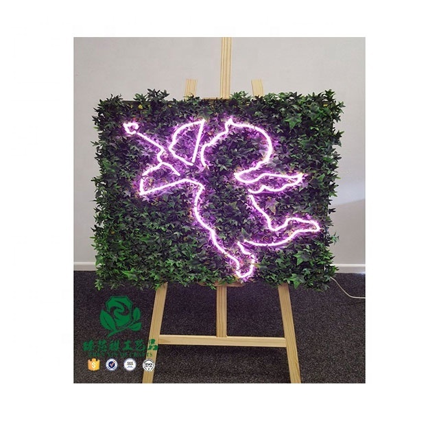 Customized  artificial green plant Background wall neon light sign indoor and outdoor decoration