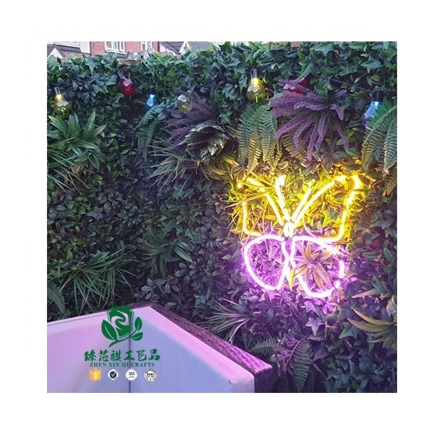 Customized  artificial green plant Background wall neon light sign indoor and outdoor decoration