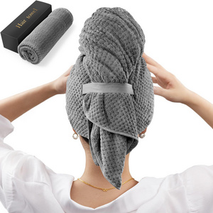 Custom Wholesale Fast Dry Lightweight Soft Quick Drying Rectangle Towel Absorbent MicroFiber Hair Turban Towel Wrap