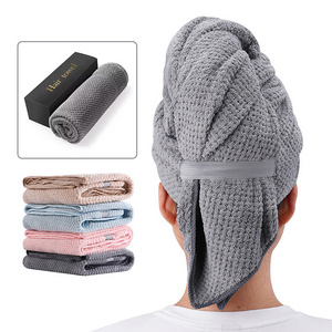 Large Microfiber Hair Towel Comfortable Hair Drying Wrap With Elastic Band Custom Logo Microfiber Hair Dry Shower Turban Towel