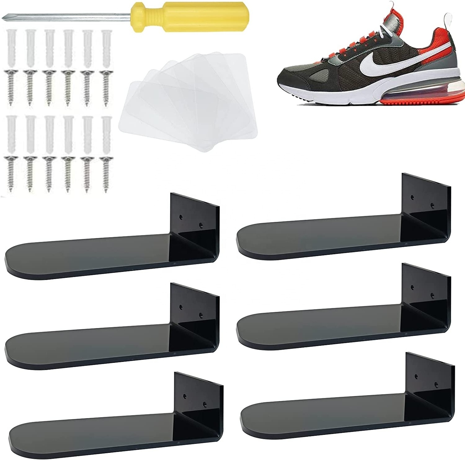 Hot Sales Black Acrylic Wall Mounted Floating Shoe Display Shelf For Sneaker Collection Home Decoration