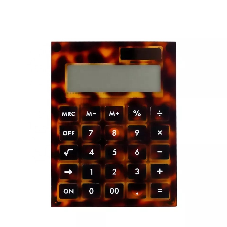 Elegant Battery And Solar Basic Leopard Acrylic Home Office Desktop Dual Calculator