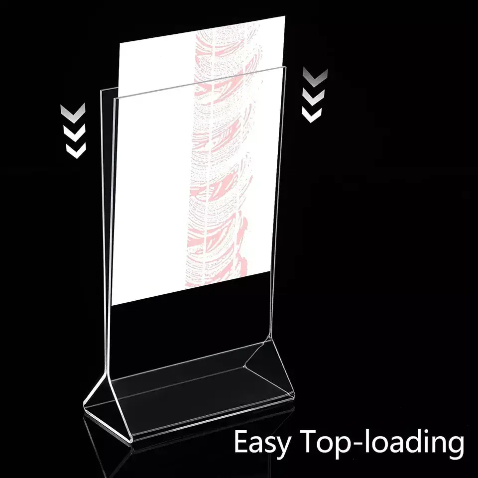 Vertical Transparent Tent Menu Table Card Two Sided Acrylic Menu Stand