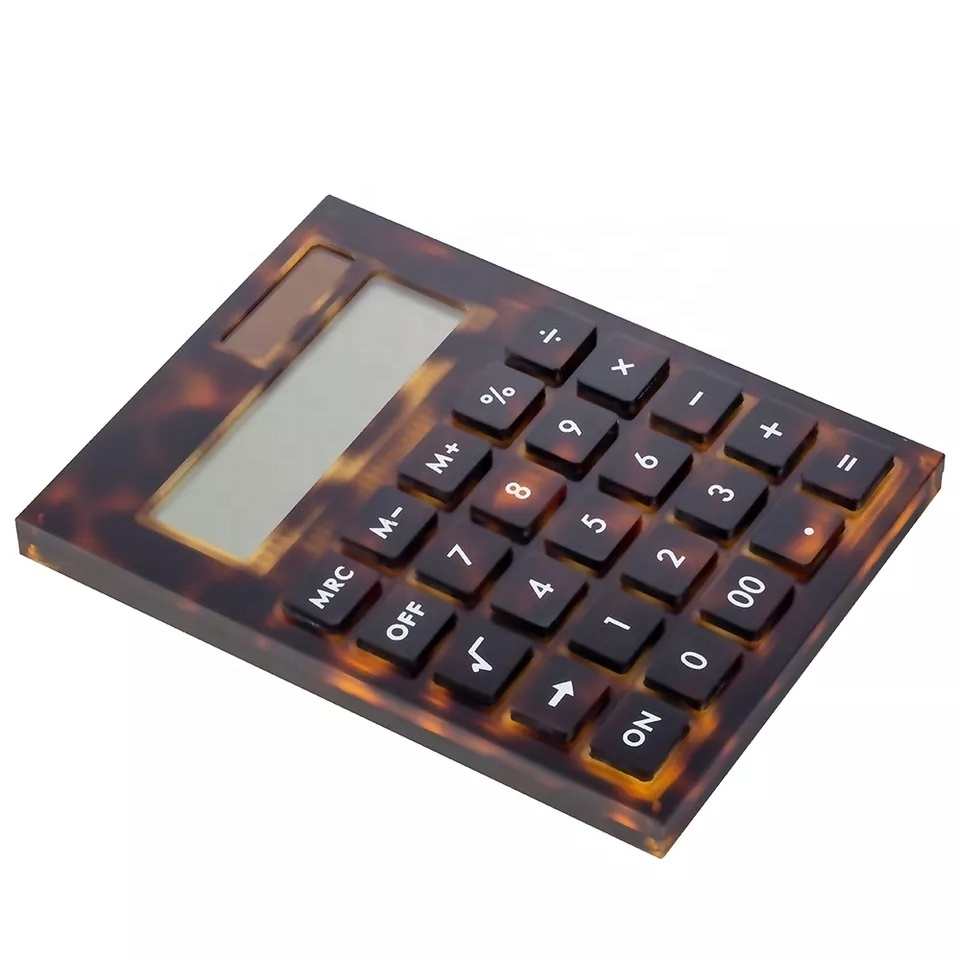 Elegant Battery And Solar Basic Leopard Acrylic Home Office Desktop Dual Calculator