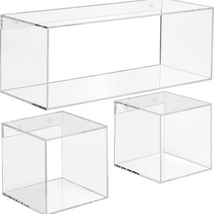 Set of 3 Customized Crystal Clear Acrylic Cube Storage Organizer Shelves Floating Shelves Wall Mounted