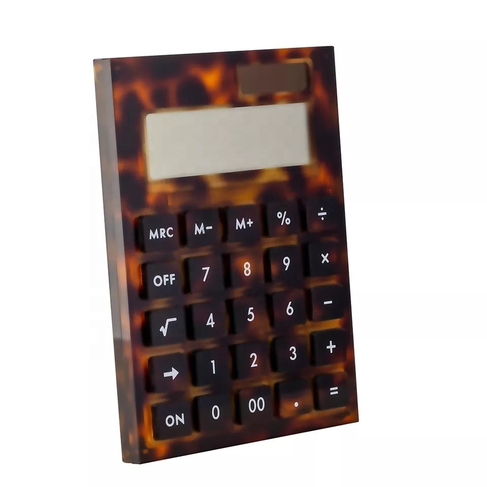 Elegant Battery And Solar Basic Leopard Acrylic Home Office Desktop Dual Calculator