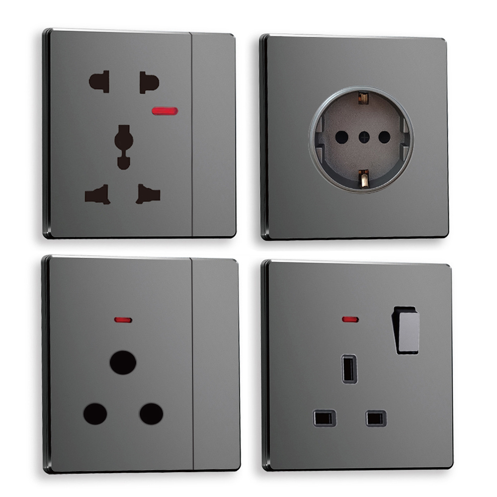 New Style Grey 1 Gang 1 Way PC Board Doorbell Switch Room Electrical Socket Outlet And Push Button Wall Light Switch With Neon