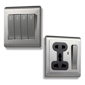 2024 New Luxury Stainless Steel Metal Panel USB TV Power Outlet Light Switch UK Standard Home Electrical Wall Socket And Switch