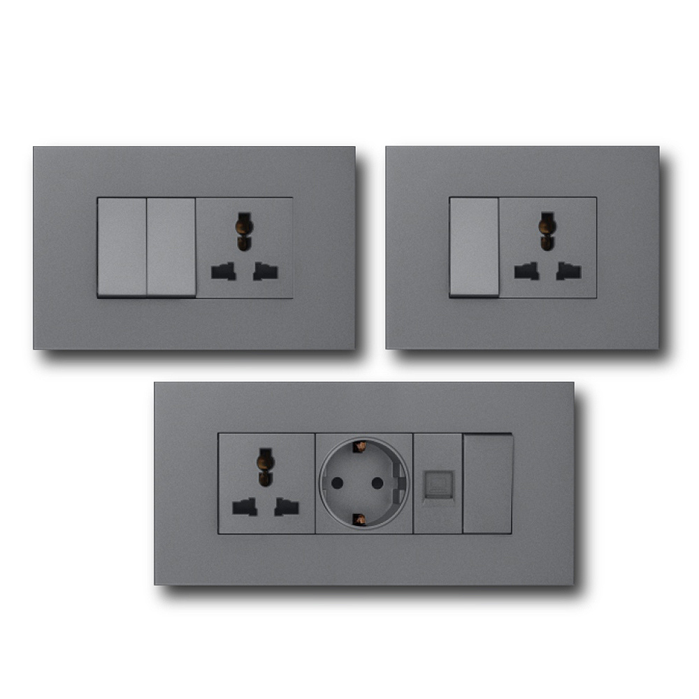 Custom 4 Gang 6 Gang Modern Golden Grey European British Standard Light Switch House Wall Electrical Outlet Socket And Switch