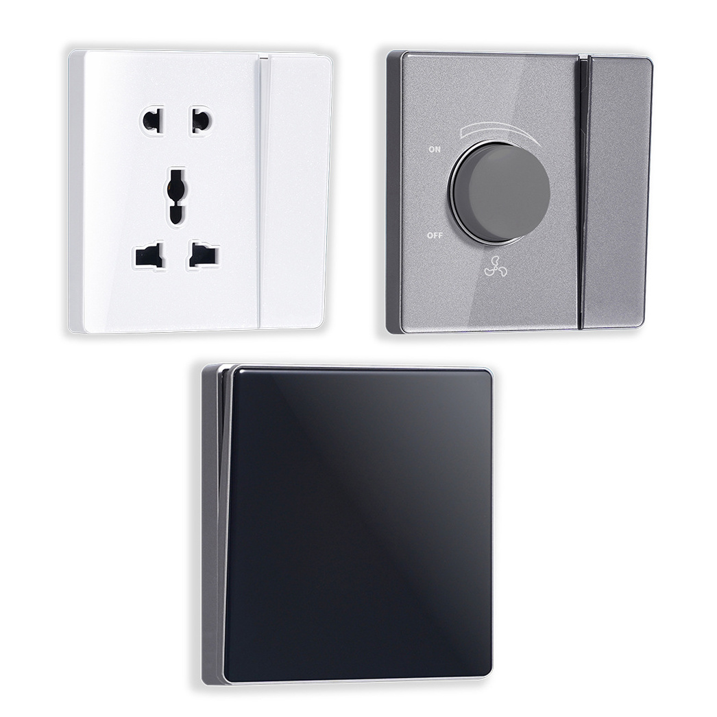 86mm Type Bangladesh Big Push Button White Luxury Plexiglass Panel 3 Gang 2 Way Electrical Wall Light Switch And Socket