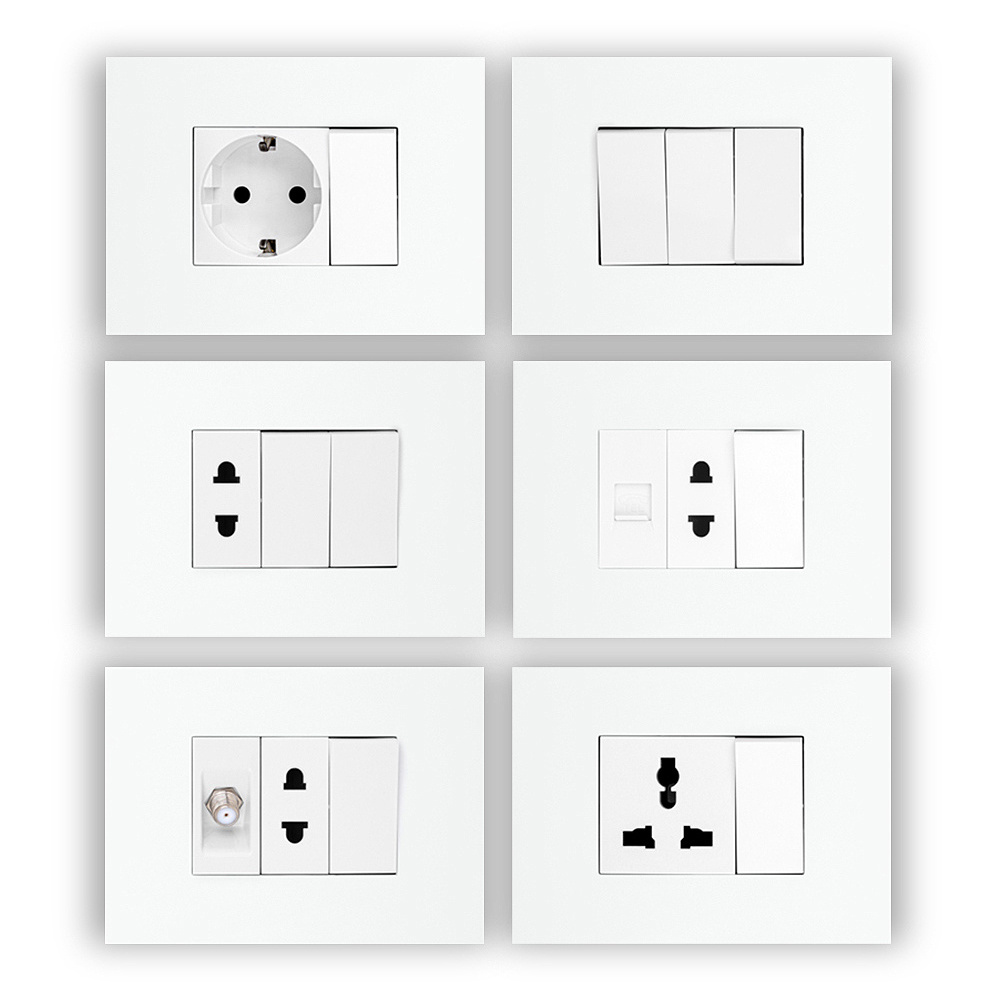 Fire Resistance PC Plastic 5 Pin Sockets And Motion Sensor Control Light Switches 6 Gang 3 Way Wall Electrical Power Switch