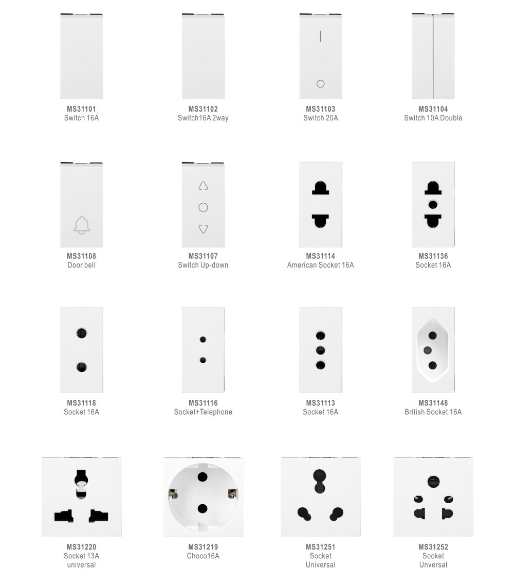 Fire Resistance PC Plastic 5 Pin Sockets And Motion Sensor Control Light Switches 6 Gang 3 Way Wall Electrical Power Switch