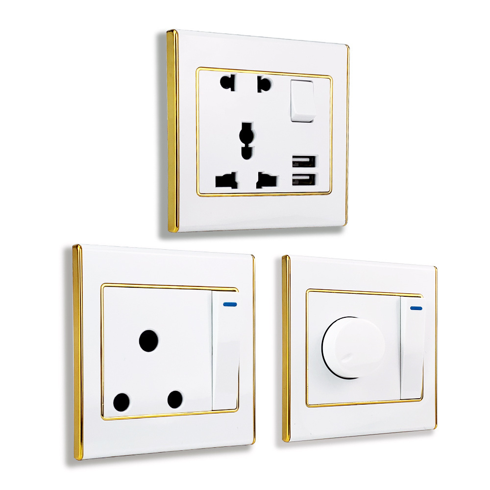 Socket Manufacturer 2 Gang 1 Way Home Dimmer Light Switch 2 Pin Electrical Universal UK Standard Wall Socket Outlet And Switch