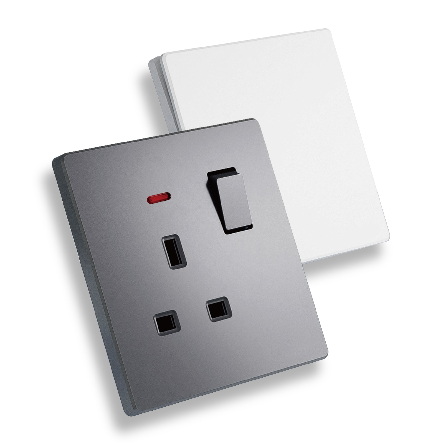 New Style Grey 1 Gang 1 Way PC Board Doorbell Switch Room Electrical Socket Outlet And Push Button Wall Light Switch With Neon