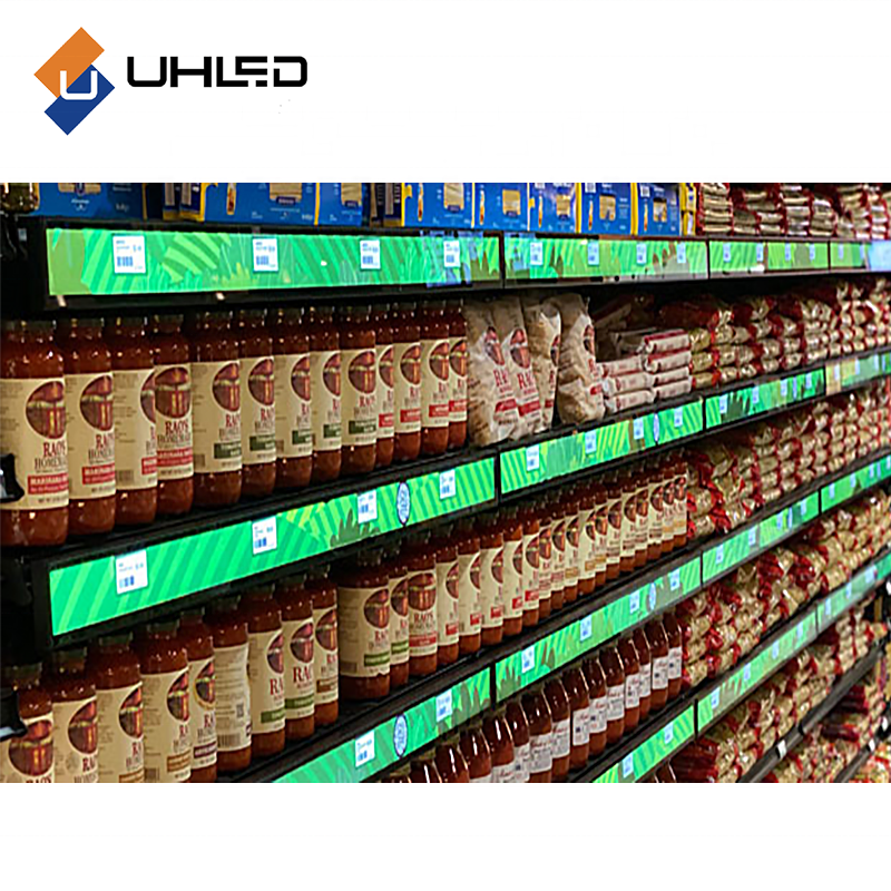 UHLED Supermarket Smart Retail Shelf Screen Full Color GOB Shelves Led Strip Screen Shelf Edge Led Displays