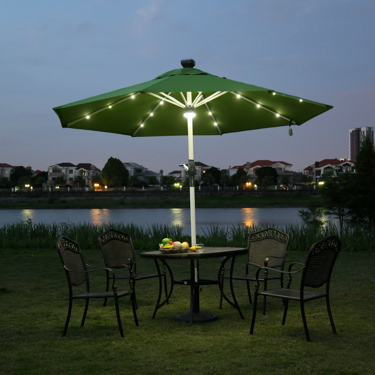 Remote Control Polyester Fabric Outdoor Led Light Garden Patio Umbrellas For sales