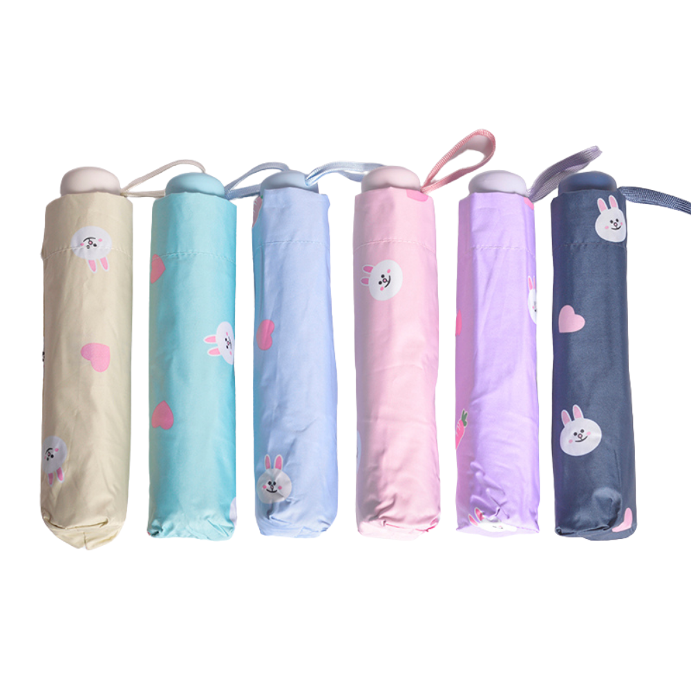 Cute Bunny Cartoon Kids Umbrella Rain And Sun Dual-Use 4 Folding Umbrella For Children