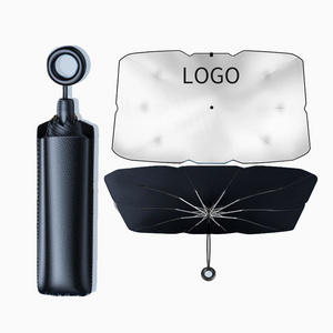 2024 Newest Custom umbrella brand printed resistant  UV Windshield Portable Car Sunshade Umbrella