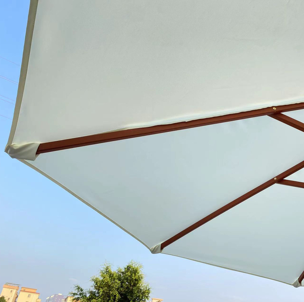 White Wooden handle parasol outdoor beach umbrella