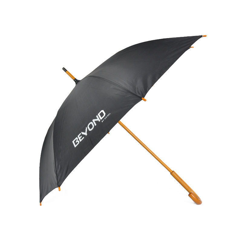 Custom Black White color 23 inch J Handle Straight  Wooden Umbrella