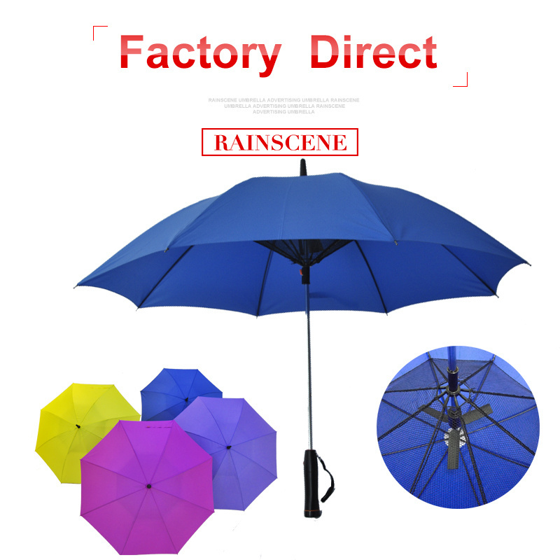 Patio Outdoor Sun Summer Blast Golf Umbrella With Battery Build In Fan Inside Cool Cooler Cooling Fan Umbrella