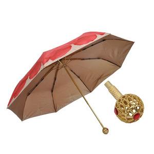 2022 gift umbrella for fashion lady golden ball handle sun protect 3 fold umbrella