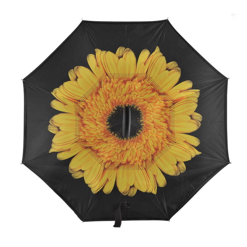 Custom Logo Flower Print Inside Sunflower Colorful Manufacturer Wholesale Fashion Cheap Cost Top Sun Rain Upside Down Umbrella