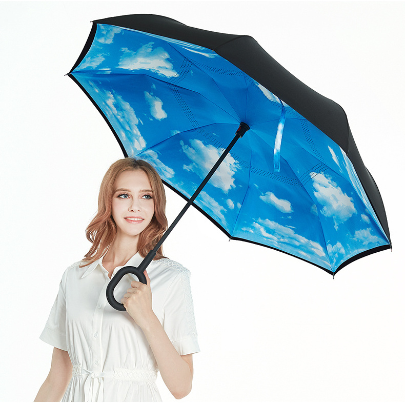 Custom Logo Flower Print Inside Sunflower Colorful Manufacturer Wholesale Fashion Cheap Cost Top Sun Rain Upside Down Umbrella