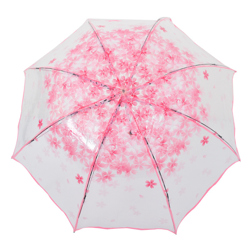 Wholesale Pink Printing Plastic Decorative Transparent Dome Folding Clear Umbrella For Wedding