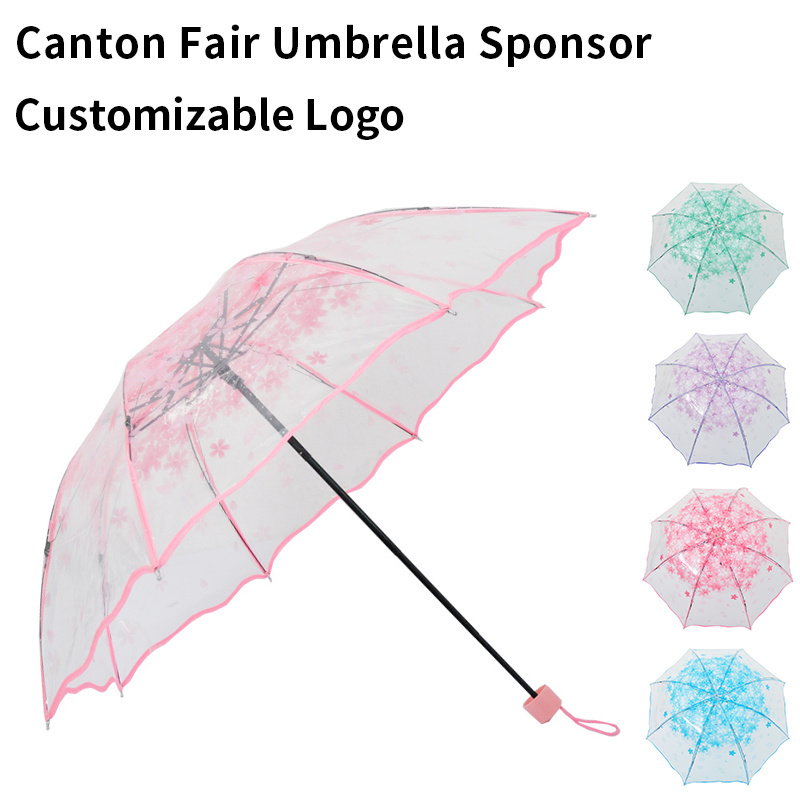 Wholesale Pink Printing Plastic Decorative Transparent Dome Folding Clear Umbrella For Wedding