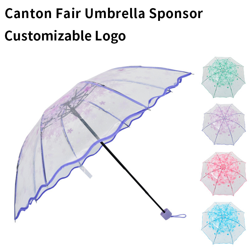 Wholesale Pink Printing Plastic Decorative Transparent Dome Folding Clear Umbrella For Wedding