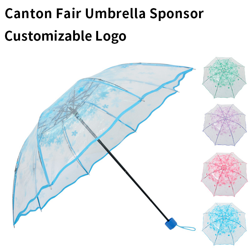 Wholesale Pink Printing Plastic Decorative Transparent Dome Folding Clear Umbrella For Wedding