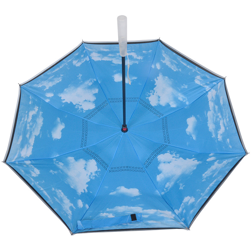 Factory Price New design double sided custom printed logo reverse inverted upside down rain umbrella