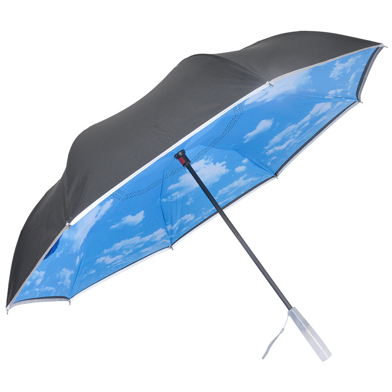 Factory Price New design double sided custom printed logo reverse inverted upside down rain umbrella