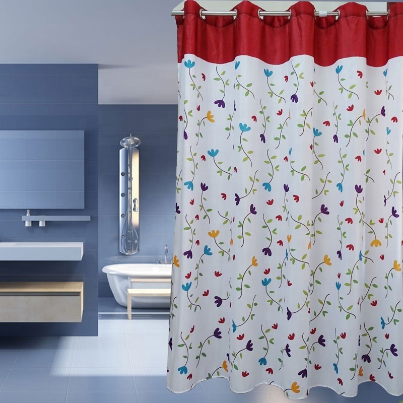 Eyelet design print waterproof shower curtain