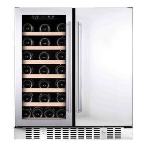 Vinopro Two Door 37+95 Cans Bottles Stainless Steel Built In Dual Zone Wine Cellar Cooler 176L Wine Can Cooler