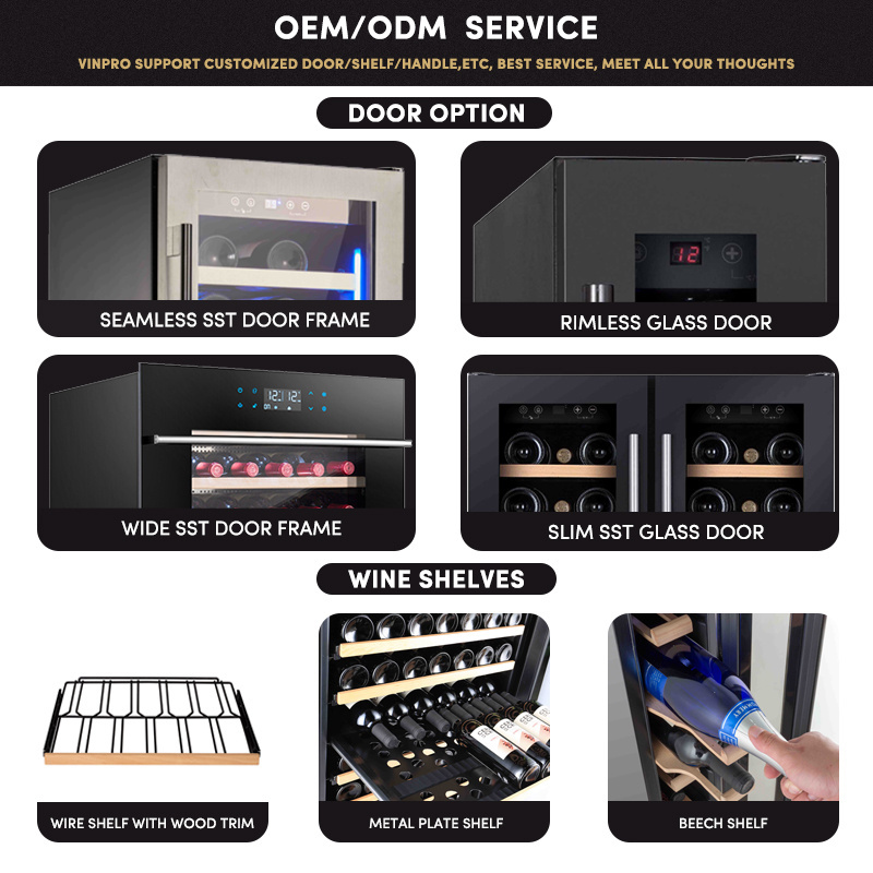 Vinopro OEM ODM freestanding wine cooler 428l 166 bottles stainless steel wine cabinet for commercial hotel