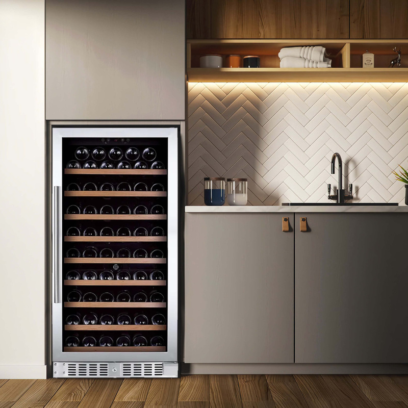 Electric kitchen appliance 270L 96 bottles wine cooler low noise built in wine fridge stainless steel door wine chiller cooling