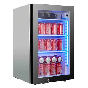 65cans+4 Bottles Beer Fridge Steel Stainless Glass Door Drink Fridge Under the Counter Beverage Wine Refrigerator for Household