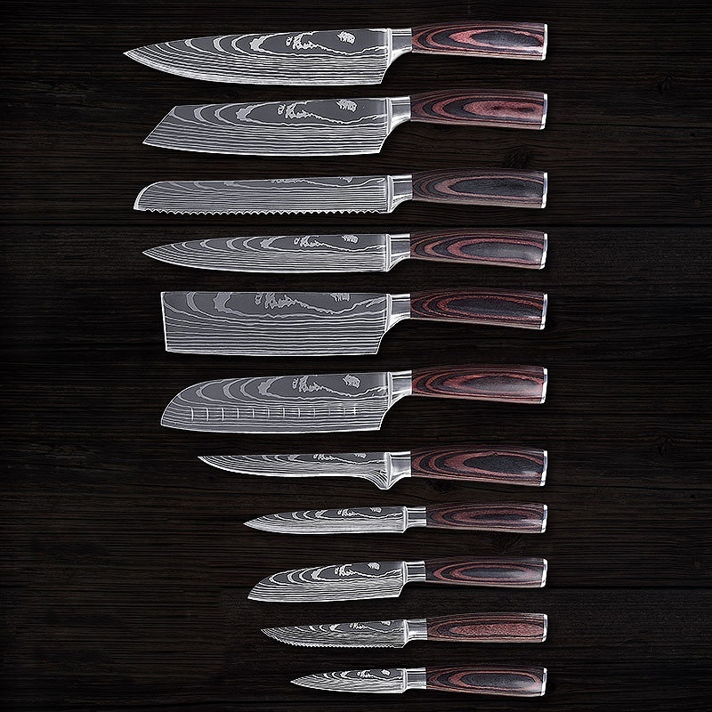 VINOX 8 PCS handmade forged damascus steel  layer pattern kitchen chef knife set